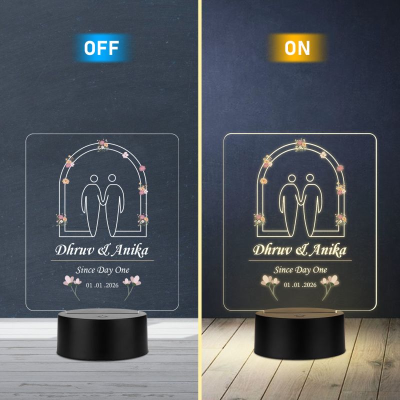 Personalized Couple Name LED Night Lamp Custom with Name & Date Unique Gift for Anniversary, Wedding, Marriage, Valentine Day, Birthday Warm White Light (Design 1)